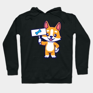 Cute Corgi Dog Holding Bone Board Cartoon Hoodie